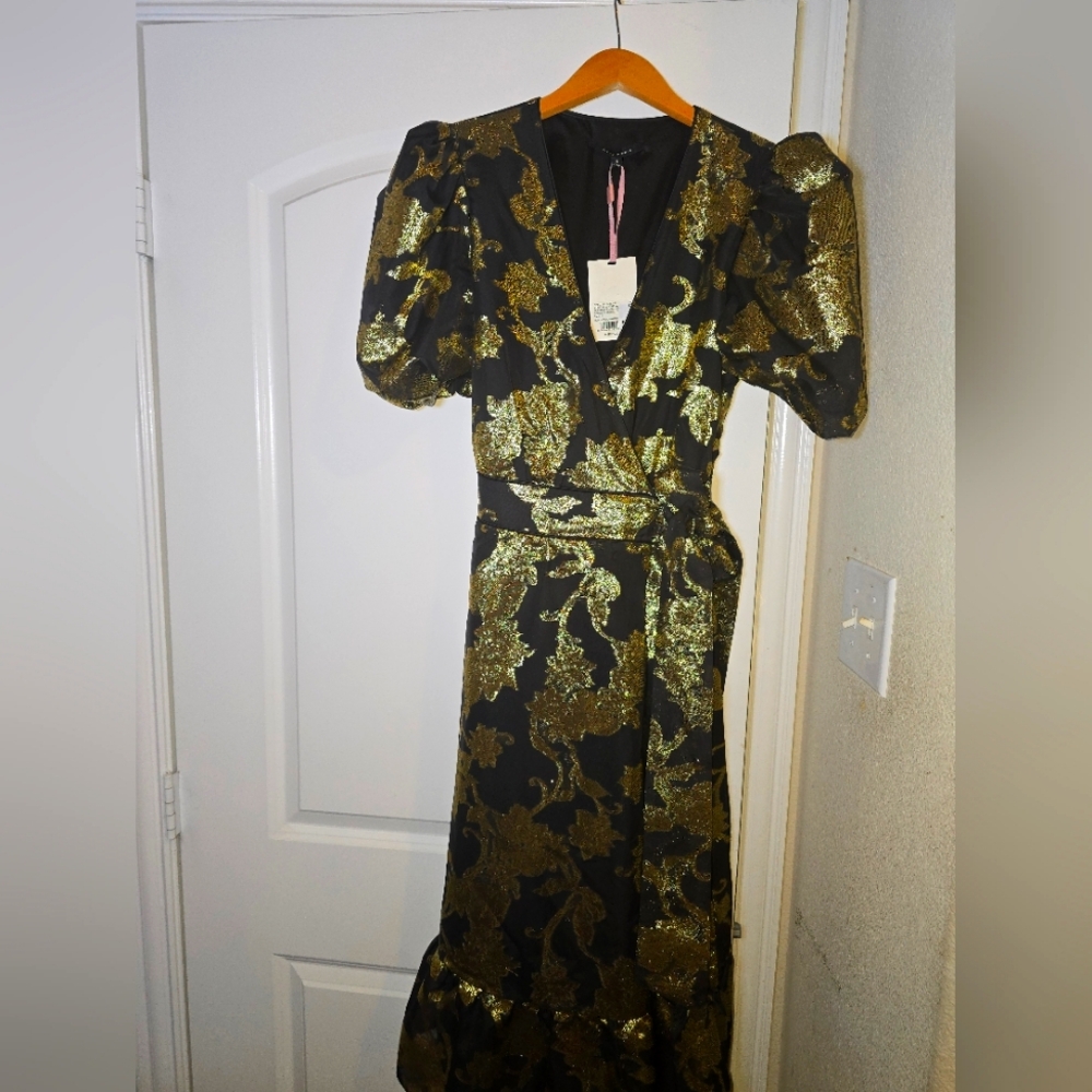 Alex Marie Gold and Black Floral Dress